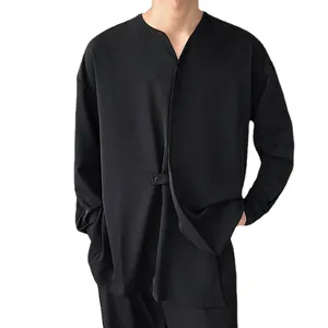 Camicia cardigan da uomo ampia nera a tinta unita con dettaglio bottone sul davanti