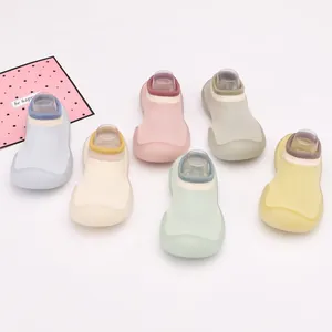 Breathable knit baby walking shoes with soft non-slip rubber soles in pastel colors