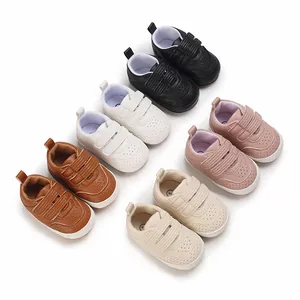 Scarpe Primi Passi in Pelle PU per Neonati Ragazzi Ragazze Suola Morbida Sneakers Traspiranti con Chiusura a Strappo Casual