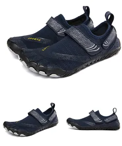 Detailed view of navy blue five-finger outdoor water shoes showing multiple product angles