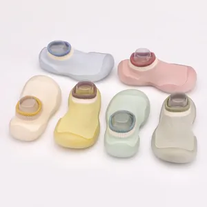 Breathable knit baby sock shoes with soft rubber soles for toddlers in pastel