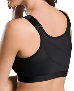 Vue arrière détaillée d'un soutien-gorge de sport noir avec soutien de posture en X
