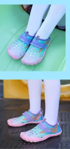 Kids non-slip beach water shoes with gradient aqua and pink colors for swimming