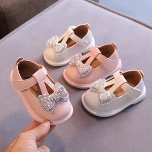 Mädchen Mary Jane Schuhe Prinzessin Weiche Sohle Lauflernschuhe Kleinkind Babyschuhe Mit Strass Schleife PU Leder Formelle Party Schuhe