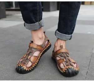 Sandalias casuales de cuero para hombre con malla transpirable para exteriores