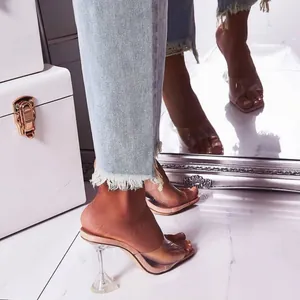 Elegant transparent high heel mule sandals with clear wine glass heels for women