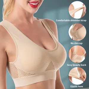 Seamless Mesh Hollow Breathable Sports Bra Women Plus Size Wireless Shockproof Yoga Running Fitness Workout Tank Top