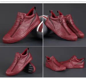 Detailansichten von weinroten Herren-Halbschuhen aus Leder mit Reißverschluss vorne