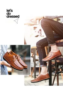 Detail view of brown handmade stitched men's casual leather loafers in lifestyle setting