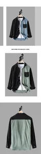 Detailed view of men's color-block waffle knit shirts showing front and back design