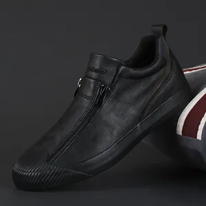 Herren Casual Reißverschluss Sneaker Mikrofaser Leder Flach Low Top Muschelzehe Streifen Kappe Schuhe Für Herbst Täglich Gehen