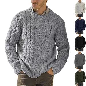 Heren Ronde Hals Lange Mouw Kabelbreisel Trui Winter Warm Effen Kleur Pullover Casual Mode Urban Top