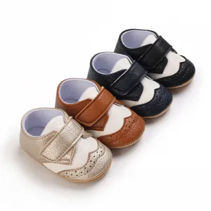 Soft-sole baby walking shoes in multiple colors with brogue detail for 0-1 year olds