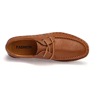 Classic men's brown leather casual loafers with hand-stitched moccasin toe and laces
