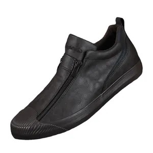 Modische Herren-Freizeitschuhe aus Leder mit Frontreißverschluss in Dunkelbraun