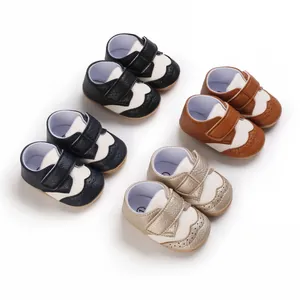 Infant anti-slip walking shoes in black, navy, brown and gold faux leather styles