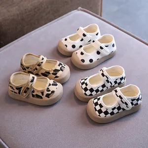 Chaussures Premier Pas Bébé Fille Imprimé Léopard Damier Pois Toile Princesse Mary Janes Semelle Souple Antidérapante