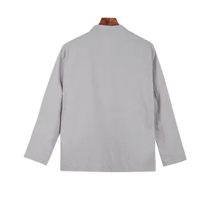 Back view of men's loose gray cotton linen casual blazer jacket