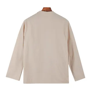Rear view of men's minimalist beige cotton linen casual blazer showing clean back cut