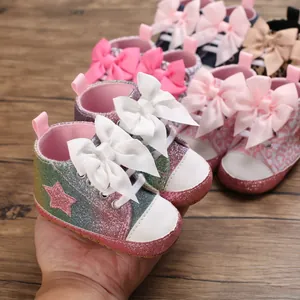 Zapatillas brillantes para bebés niñas con lazos grandes para 0-1 año