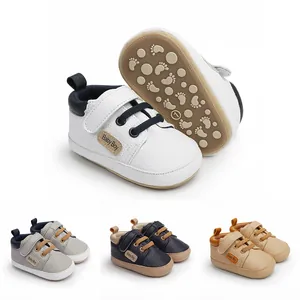 Infant Baby Boy Walking Shoes PU Leather Breathable Anti-Slip Soft Sole Casual First Walkers Magic Sticker Closure Toddler Shoes
