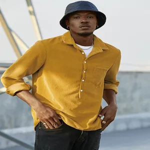 Men's Casual Corduroy Striped Long Sleeve Shirt Turndown Collar Loose Button Down Top Spring Autumn Fashion Men Clothing