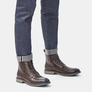 Hombre Botas Martin Retro de Caña Alta con Cordones Moda Casual de Cuero PU Zapatos de Trabajo Antideslizantes para Hombre Otoño Invierno