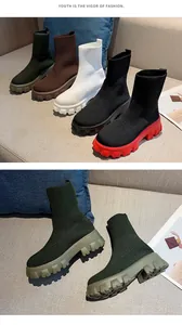 Bottines chaussettes tendance en maille pour femmes avec semelles crantées épaisses