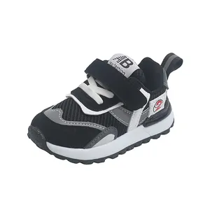 Breathable black and grey mesh sneakers for toddlers aged 1-6 with secure velcro strap