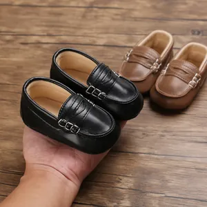 Mocassini per Neonati Scarpe in Pelle PU con Suola Morbida per Bambini 0-1 Anno Primi Passi Mocassini Nero Marrone Scarpe Casual