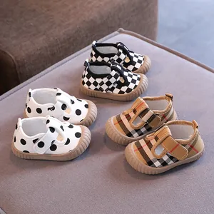 Infant Toddler First Walker Shoes Canvas Soft Sole Non-Slip Casual Sneakers For Boys Girls Checkerboard Polka Dot Plaid Pattern Baby Prewalker