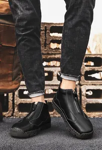 Bottines en cuir noir décontractées pour hommes avec fermeture éclair à l'avant