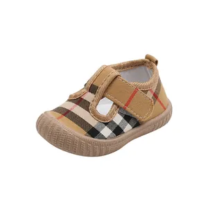 Classic plaid baby canvas toddler shoes with non-slip soft sole for boys and girls
