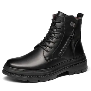 Bottines Martin en cuir noir pour hommes avec fermeture éclair latérale et semelle épaisse