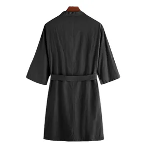 Back view of a black mid-length men's loungewear robe with three-quarter sleeves.