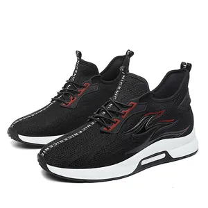 Baskets de course respirantes en maille noire pour hommes avec semelle de 6 cm plus