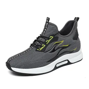 Chaussures de course grises en maille pour hommes avec semelle compensée de 6 cm