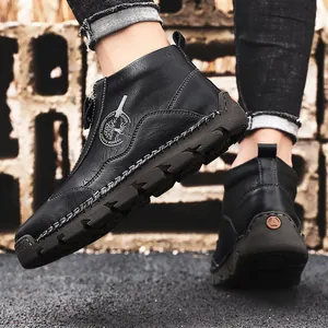 Bottines décontractées noires pour hommes avec fermeture éclair latérale et coutures