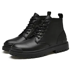 Classic black leather high-top Martin boots for men with durable lug soles for outdoor wear
