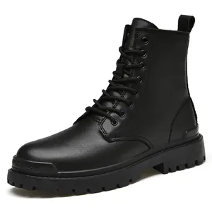 Men's classic black leather high-top Martin boots with durable lug sole design