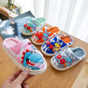 Winter Kinder Baumwolle Hausschuhe Cartoon Dinosaurier Warm Plüschfutter Rutschfest Indoor Home Schuhe Für Jungen Mädchen Kinder