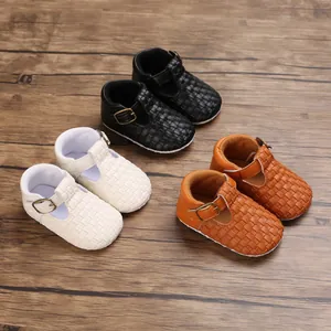 Baby Jungen Lauflernschuhe Weiche Sohle Gewebtes Kunstleder T-Riemen Rutschfest Lässig Kleinkind Schuhe 0-1 Jahr