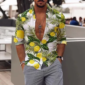 Camicia casual da uomo con vivace stampa di limoni e foglie tropicali stile estivo