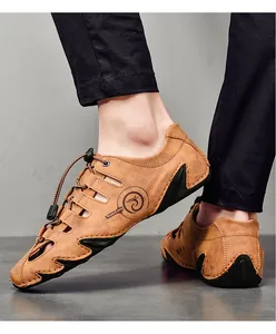 Detailansicht der braunen Leder-Herrensandalen mit atmungsaktivem Design und veters