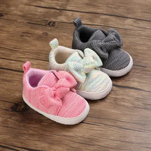 Soft knit baby toddler shoes with large bow design for infants 0-1 year old