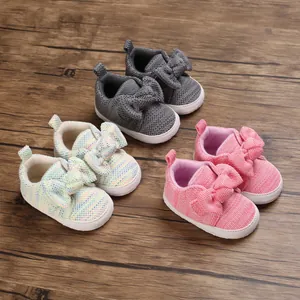Baby First Walkers Cute Bowknot Knitted Infant Shoes Non-slip Soft Sole Breathable Casual Toddler Shoes For Boys Girls 0-1 Year Old