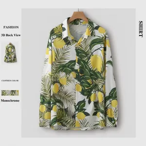 Camicia Hawaiana a Maniche Corte da Uomo Stampa Digitale Limone Tropicale Foglia di Palma Casual Spiaggia Estiva Top a Bottoni