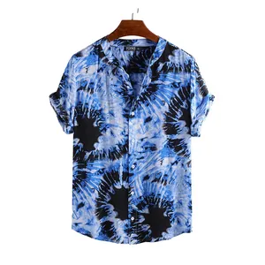 Herren Casual Kurzarmhemd Lockere Passform Farbverlauf Tie Dye Print Baumwolle Atmungsaktiv Sommer Top Casual Daily Wear