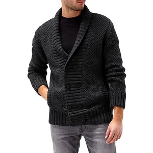 Herren Strickjacke mit Schalkragen, Doppelreiher-Design und gerippter Strickstruktur