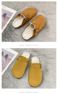Gemütliche Wildleder-Clogs mit Kunstfellfutter und Schnallendetail für Damen in Braun